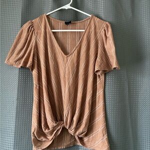W5 Brown V-Neck Blouse with Twist Detail size says xl, fits more like a m/l